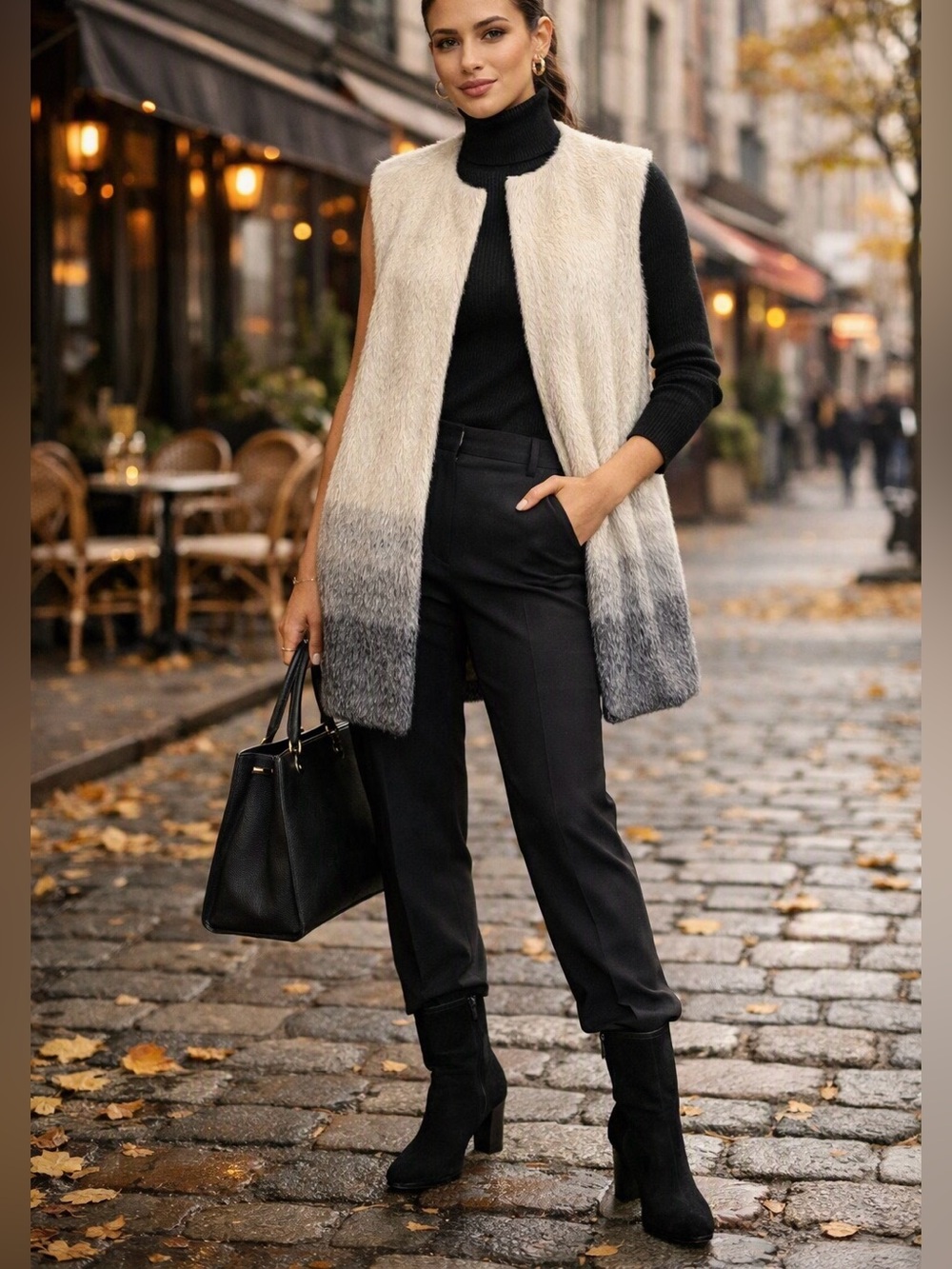 Eileen Fisher Alpaca Wool Ivory Grey Ombre Open Front Long Vest Luxury Fall Wear